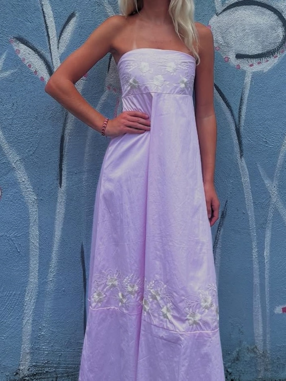 Strapless Pink Floral Maxi Dress